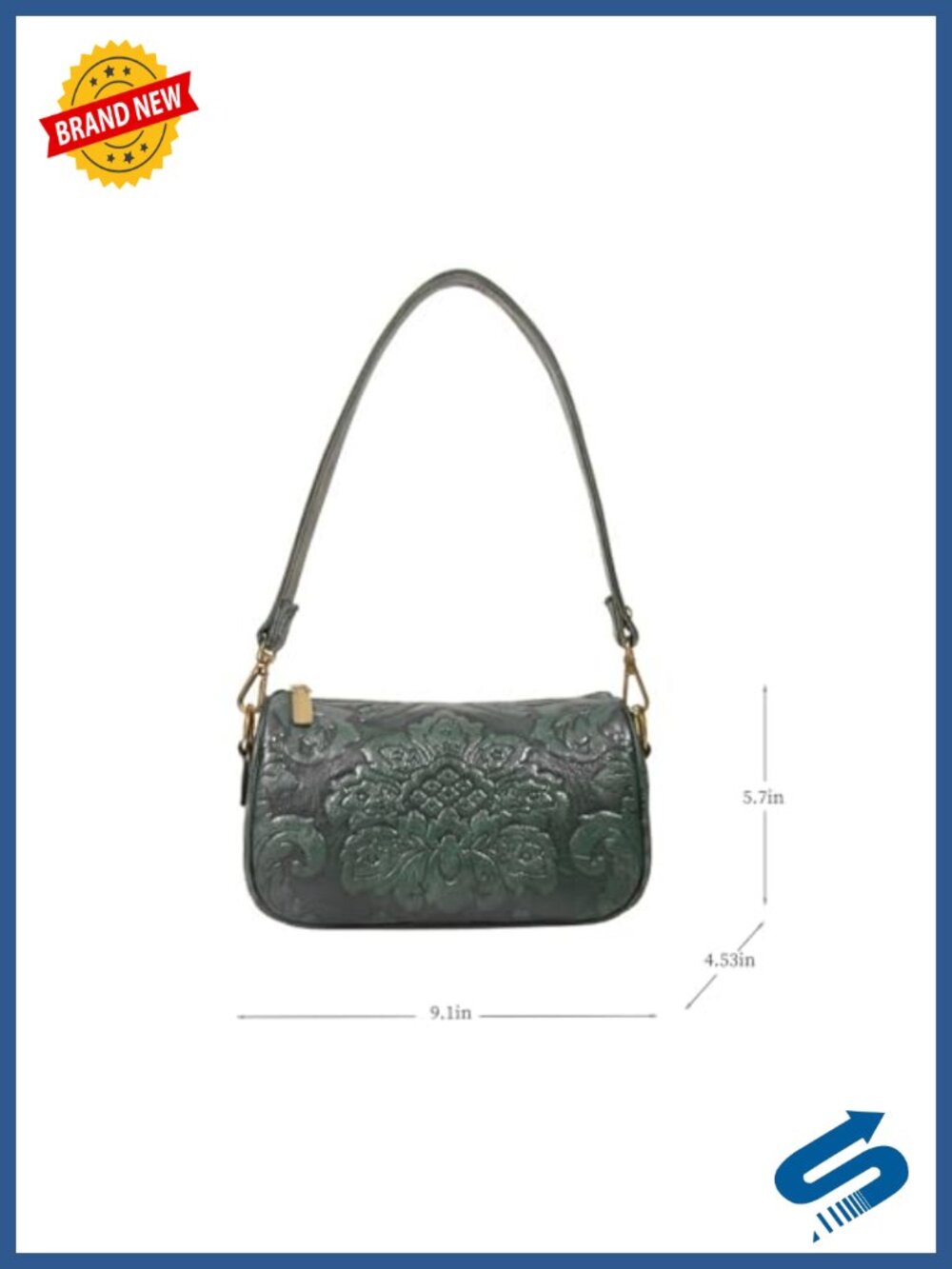 Vintage Floral Embossed Faux Leather Crossbody Handbag Adjustable Strap - Picture 5 of 6